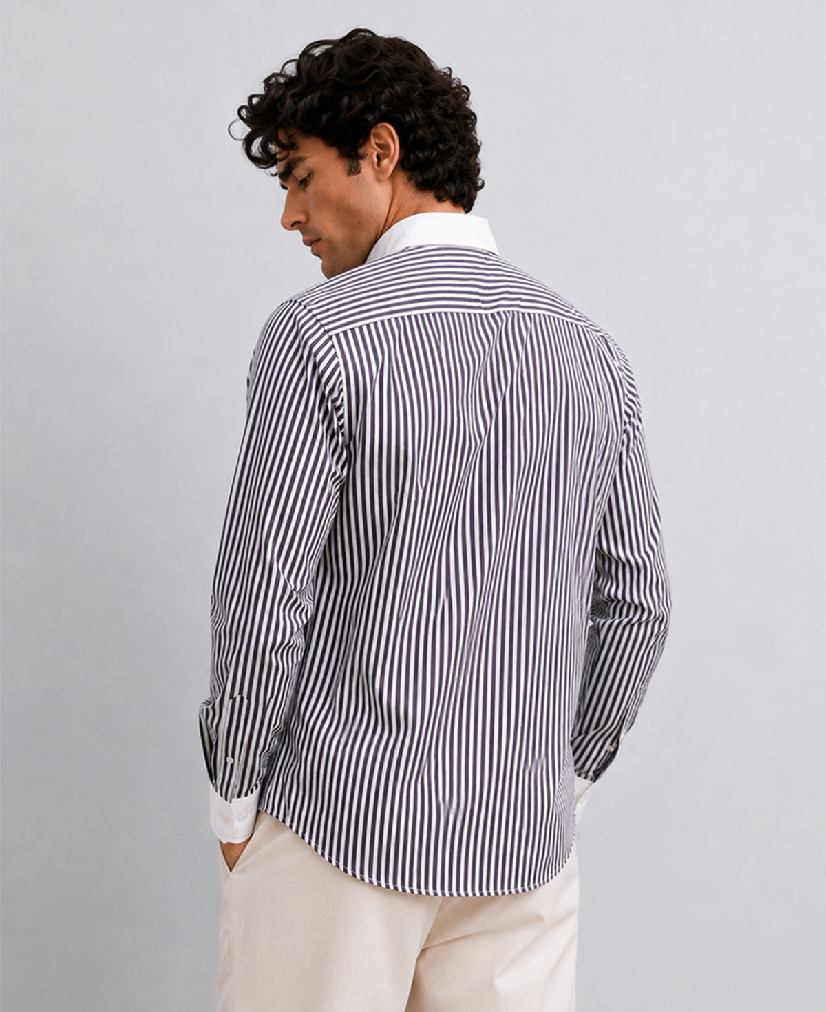 Black Striped Contrast Collar Shirt