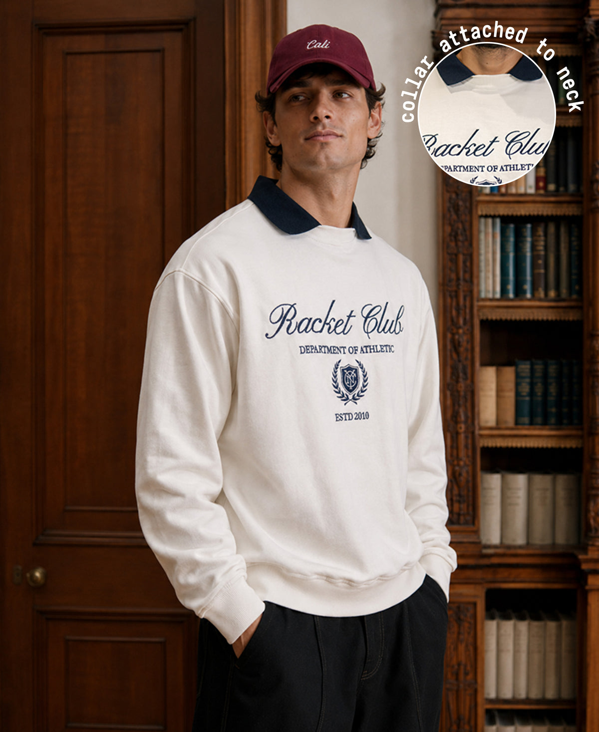 White Contrast Collar Embroidered T-Shirt 100% Cotton
