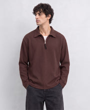 Coffee Brown Structured Zipper T-Shirt