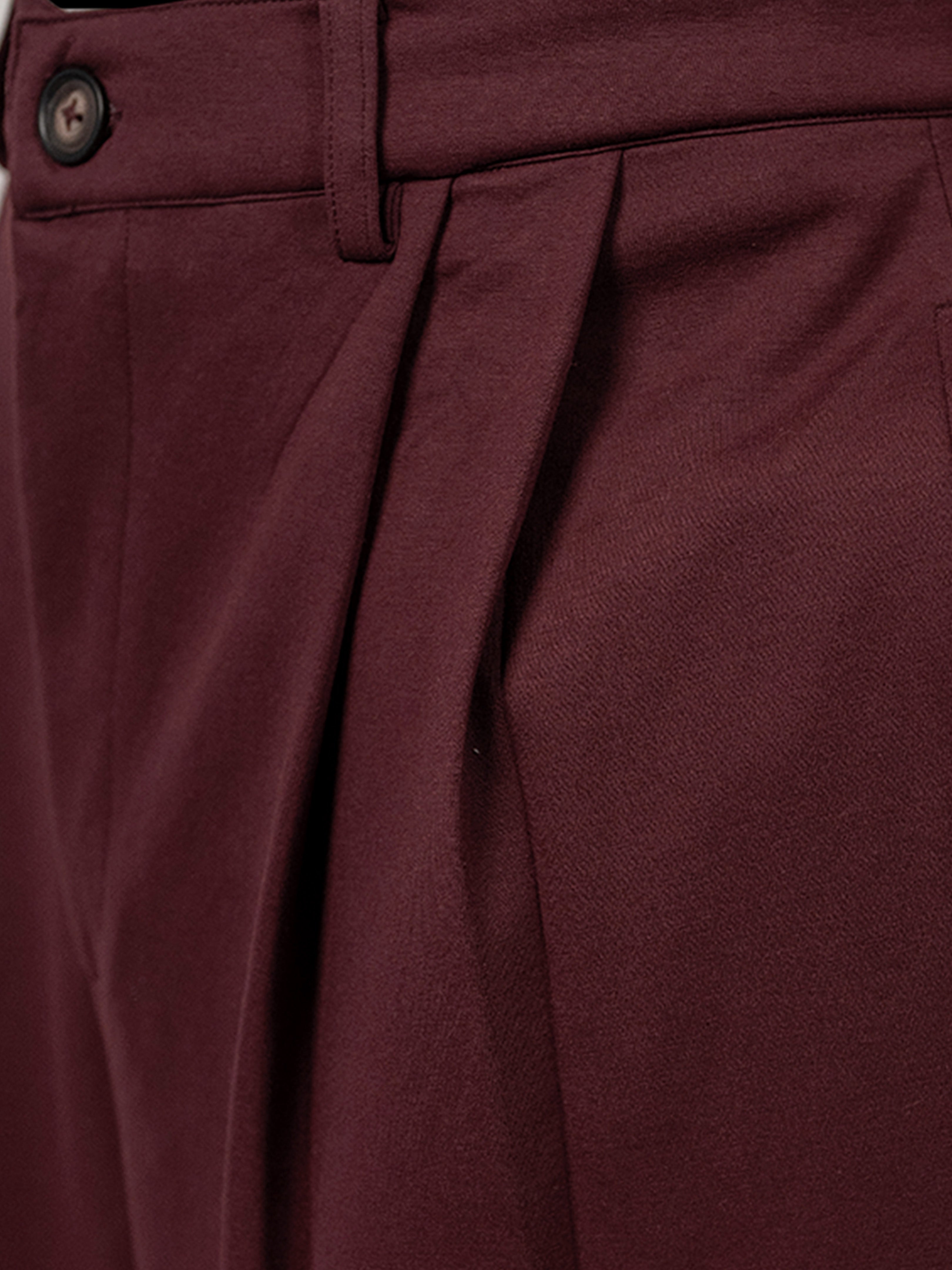 Wine Pleated Knit Pants