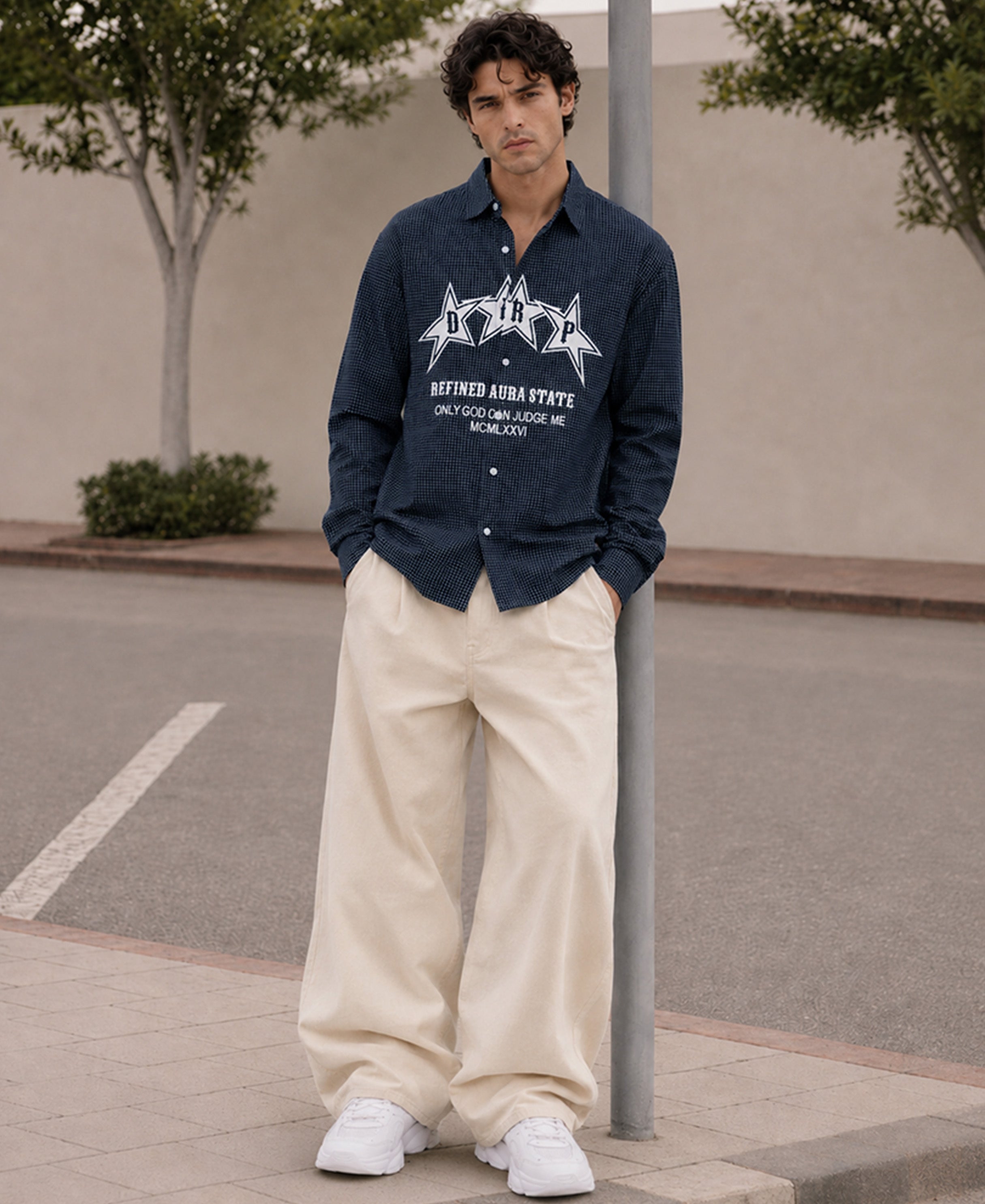 Navy Micro Checks Printed Shirts