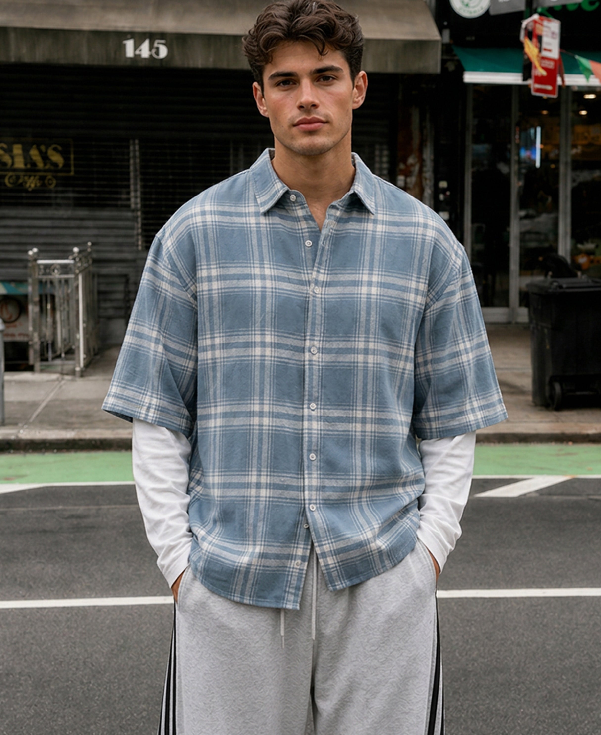 Grey Sky Checks Doctor Sleeve Shirt