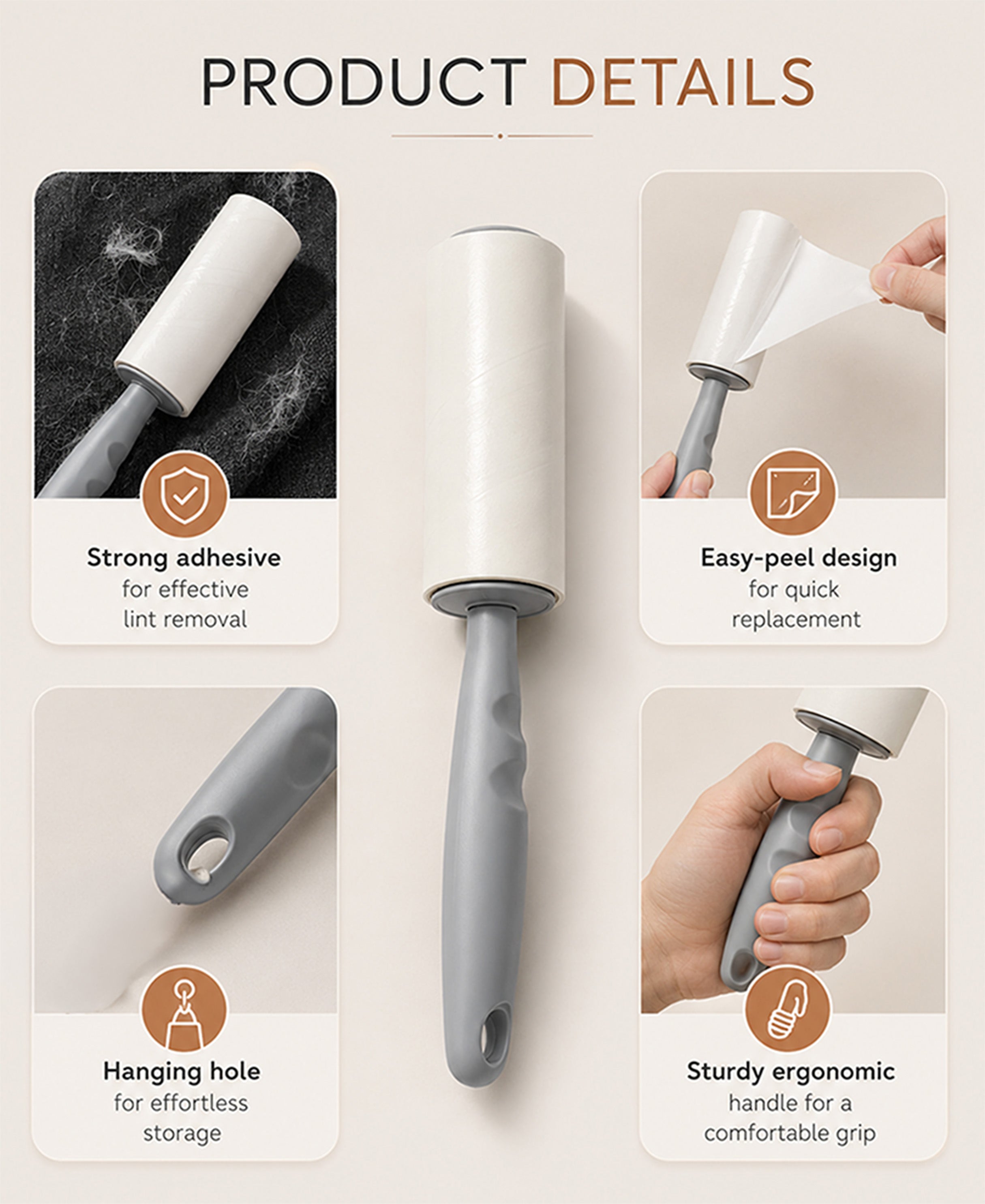White Fabric Lint Roller Combo
