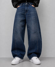 Blue Panelled Barrel Fit Jeans
