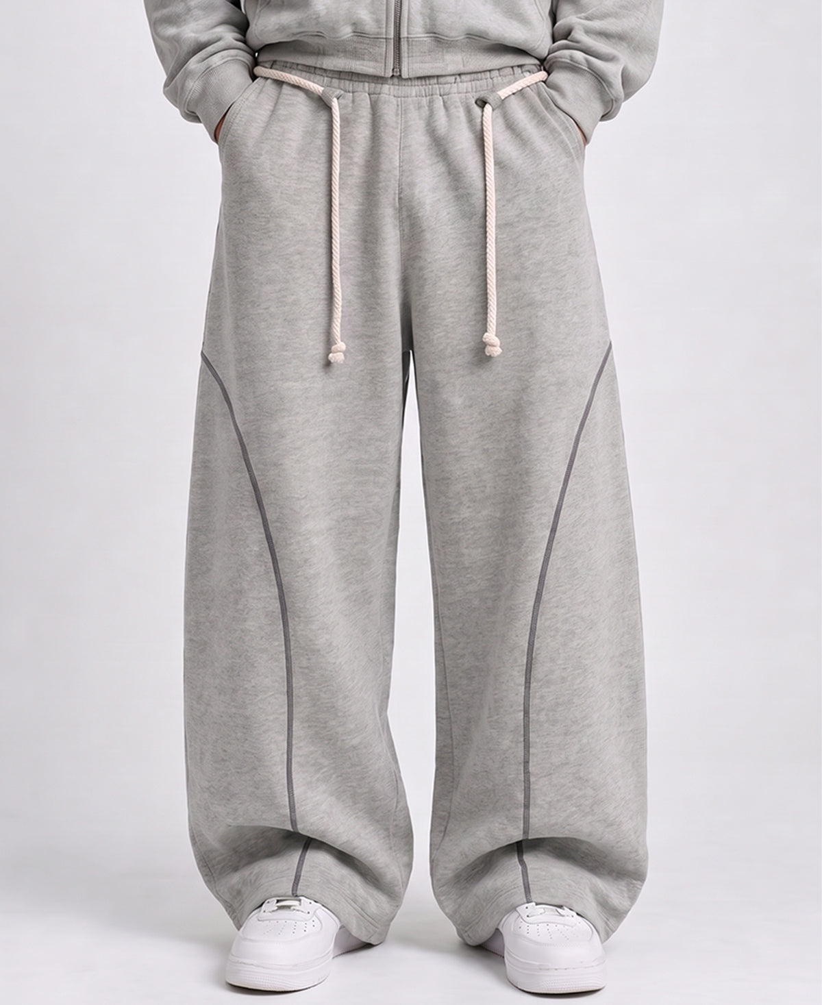 Grey Melange Paneled Baggy Trackpant