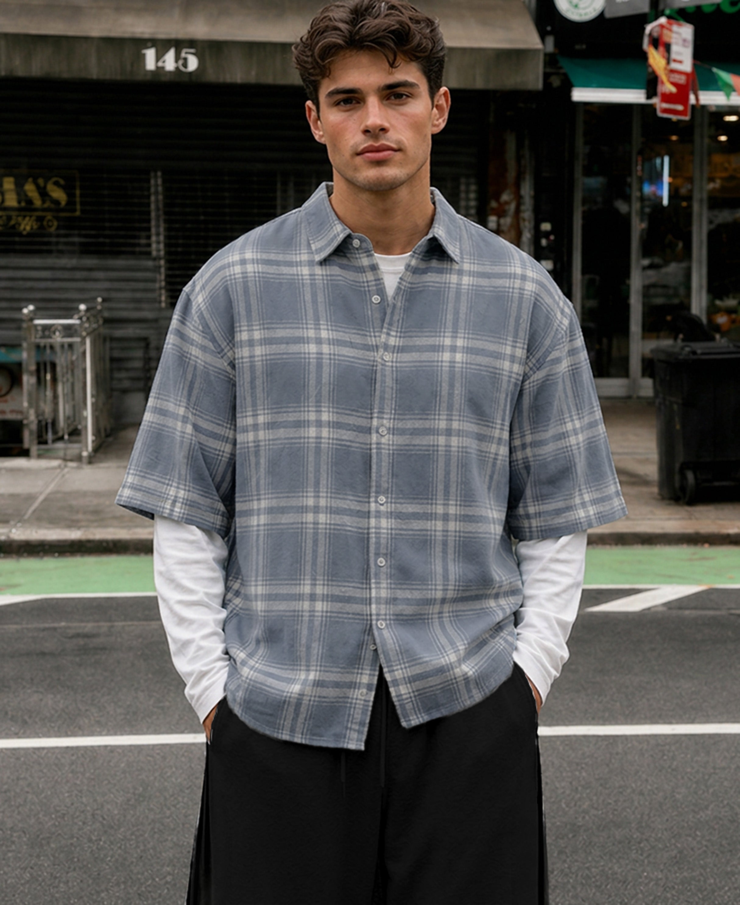 Grey Sky Checks Doctor Sleeve Shirt