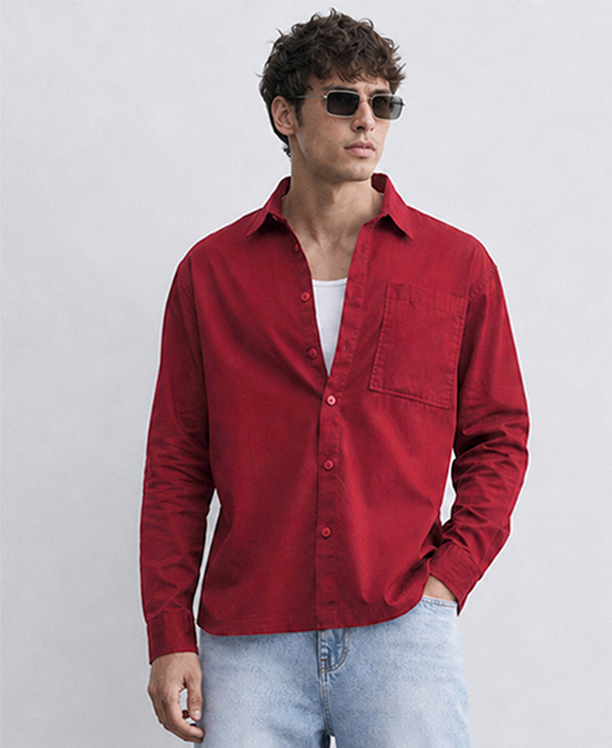 Red Structured Cotton Shirt
