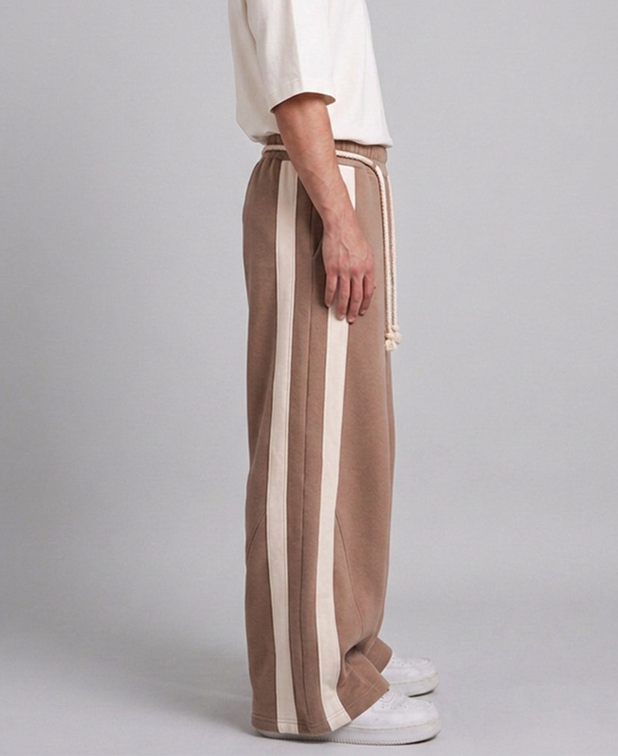 Beige Panelled Barrel Fit Trackpant