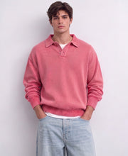 Pink Structured Polo Sweater