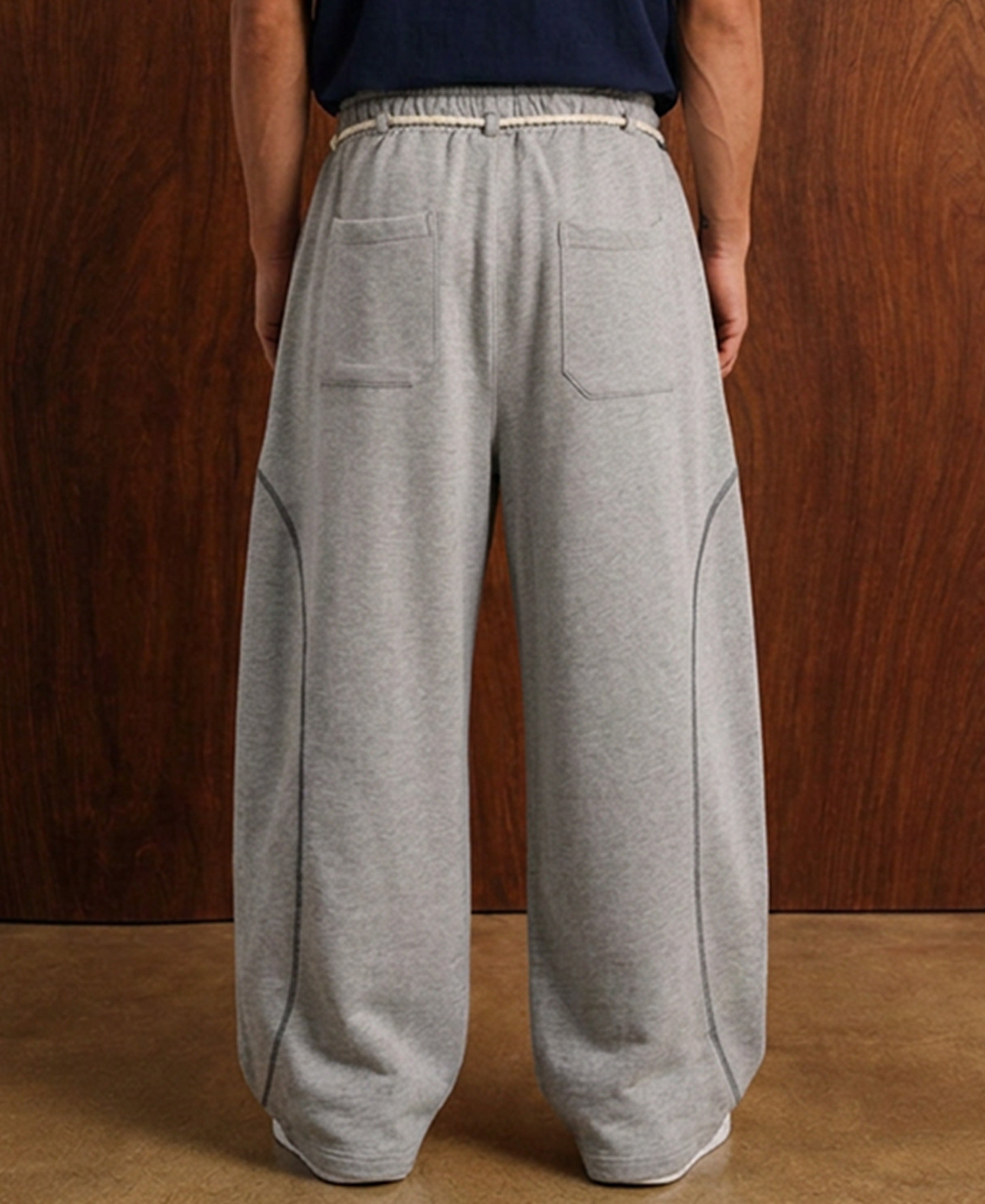 Grey Melange Paneled Baggy Trackpant