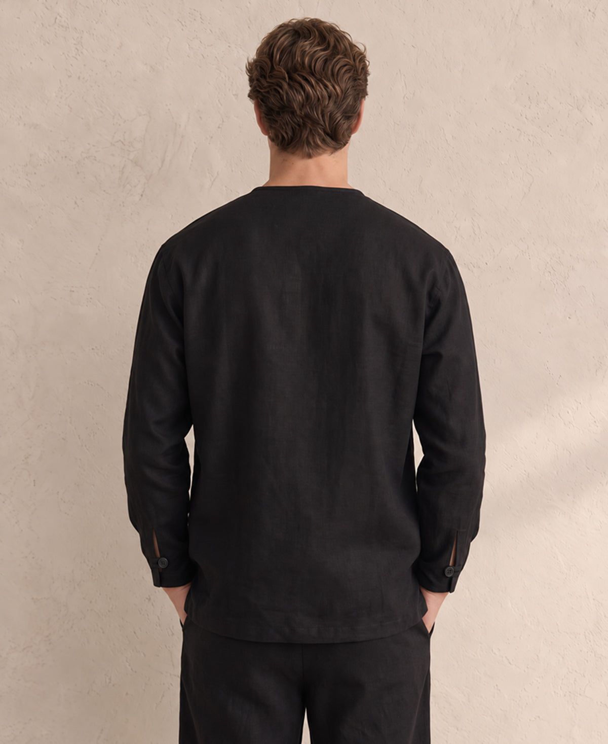 Black Contrast Embroidered Kurta Shirt