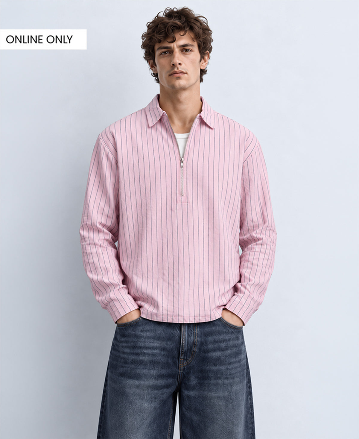 Pink Striped Zipper Shirt