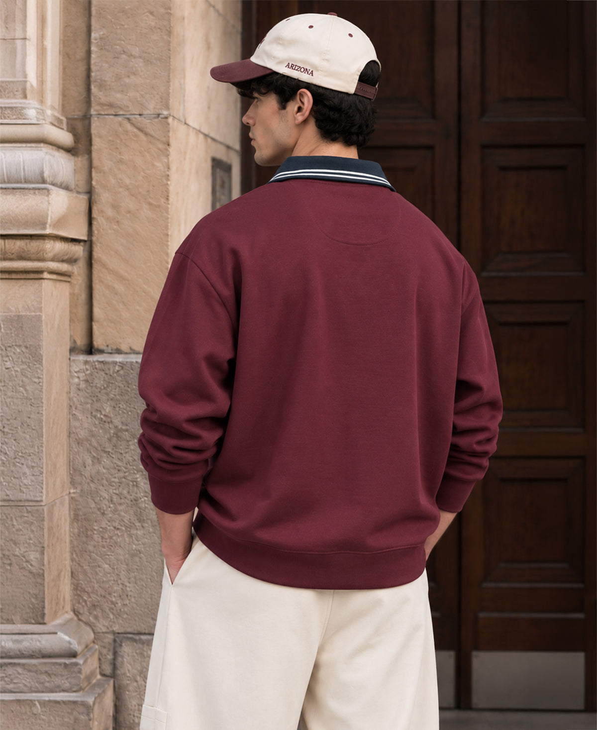 Wine Contrast Collar Polo T-Shirt