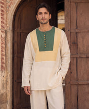 Off White Panelled Kurta Shirt 100% Cotton