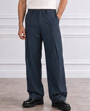 Navy Pleated Tailored Trousers