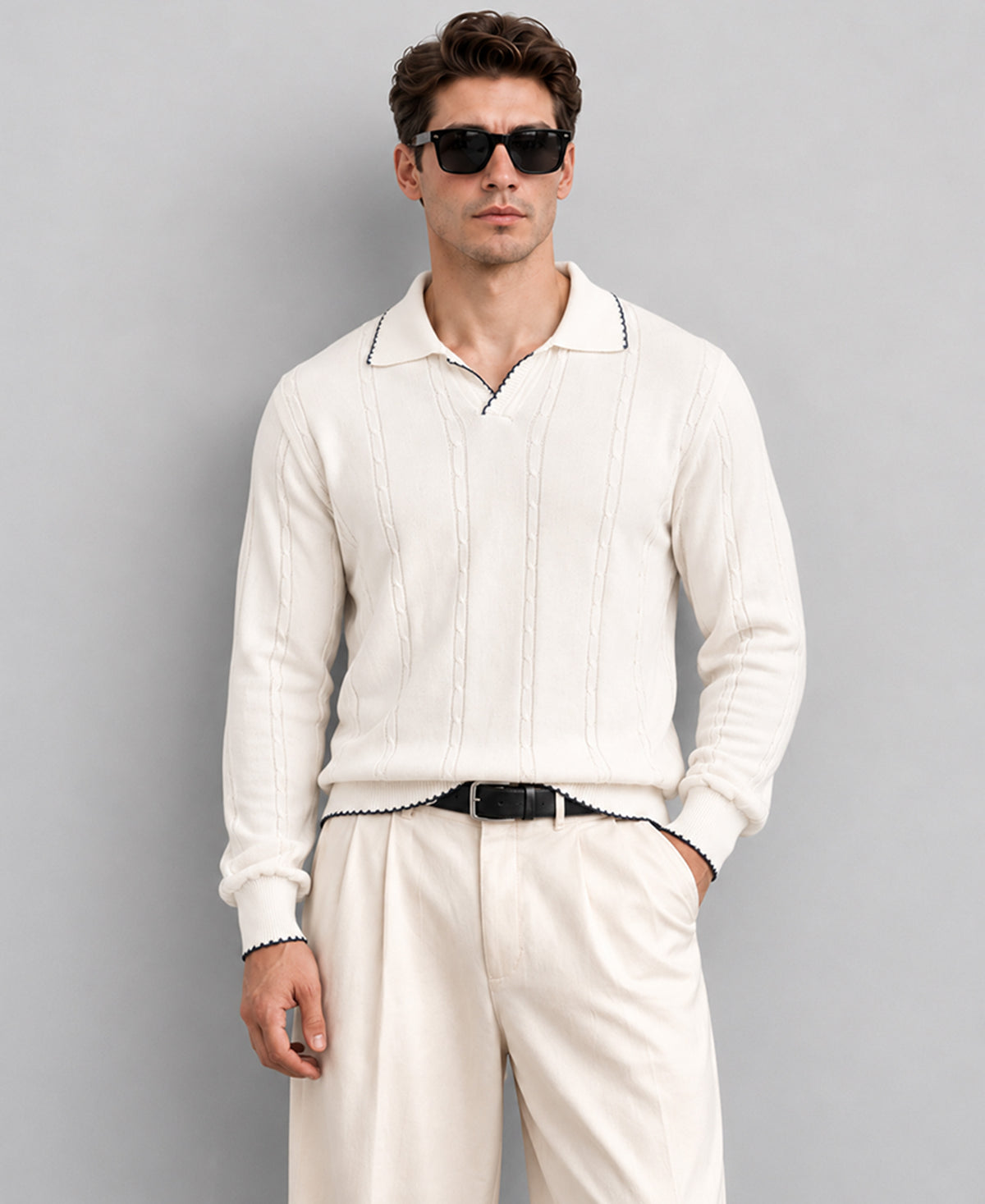 White Cable Knit T-Shirt 100% Cotton