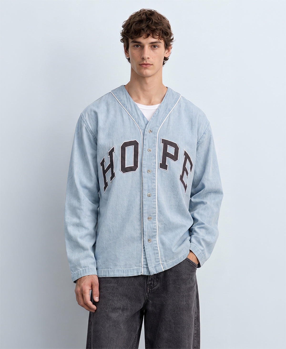 Blue Embroidered Denim Cardigan