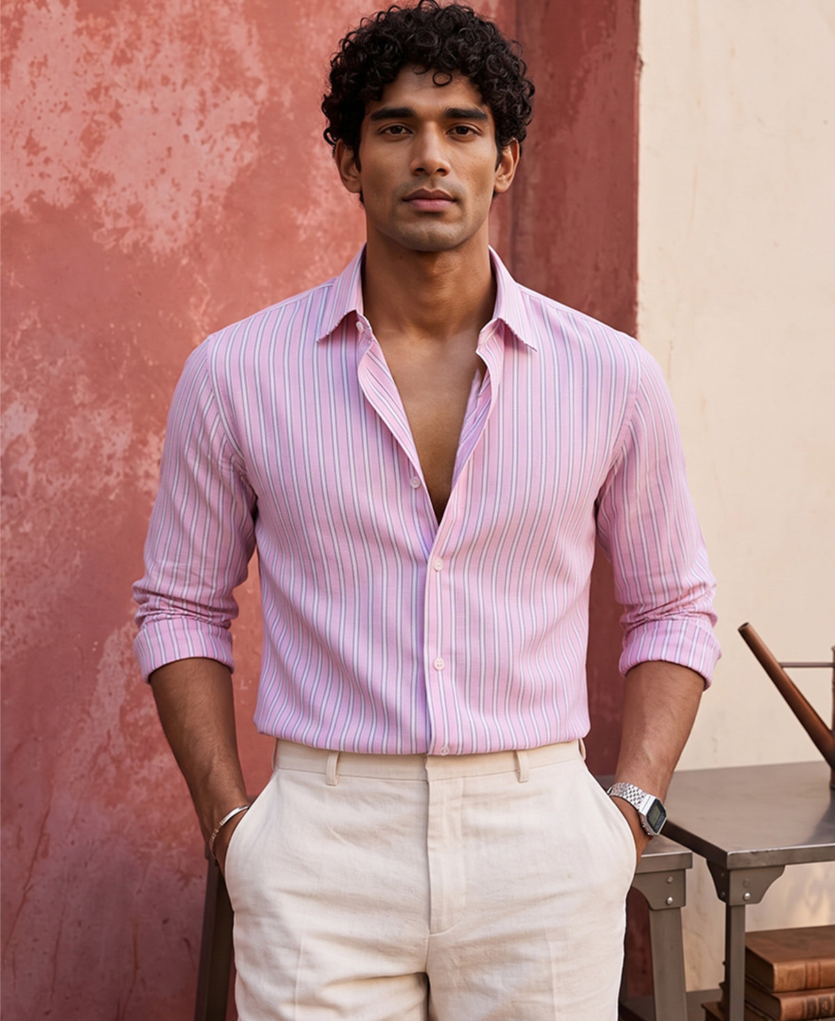 Light Pink Oxford Stripe Shirt 100% Cotton