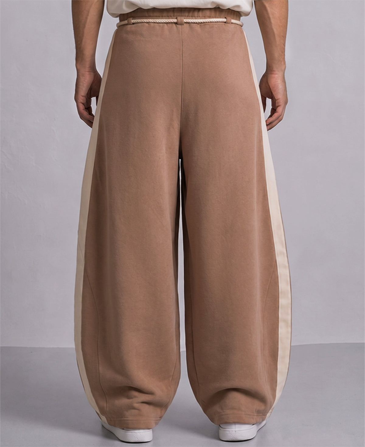 Beige Panelled Barrel Fit Trackpant