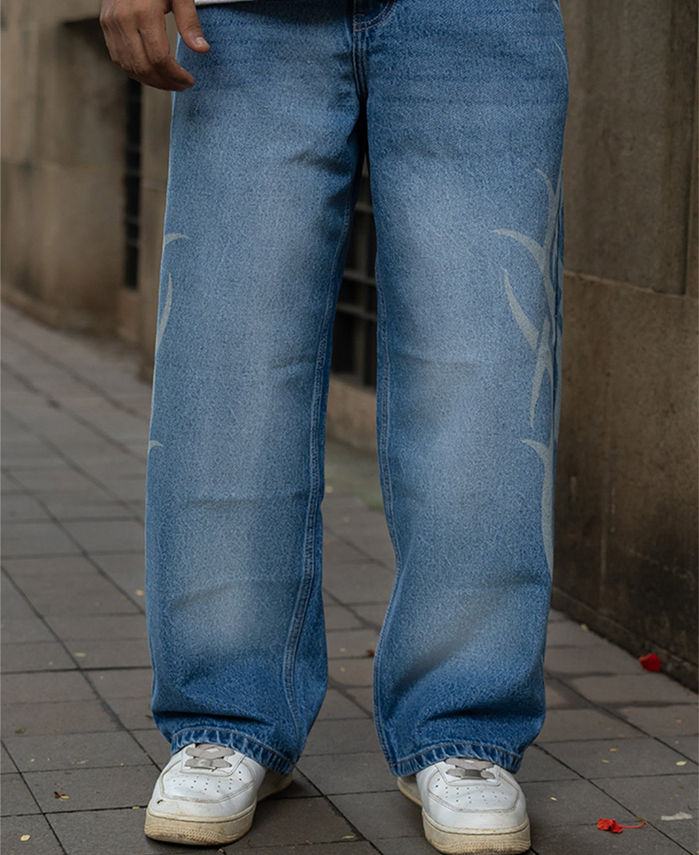 Blue Sigil Print Baggy Jeans