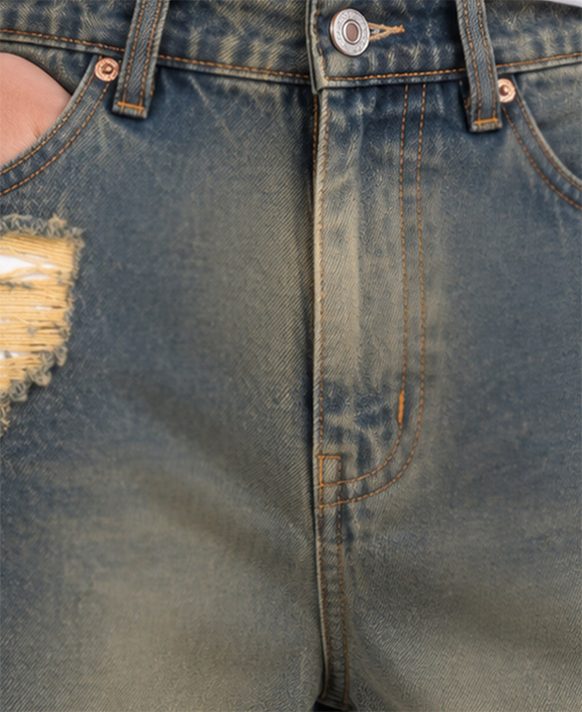 Tinted Blue Distressed Baggy Fit Jeans
