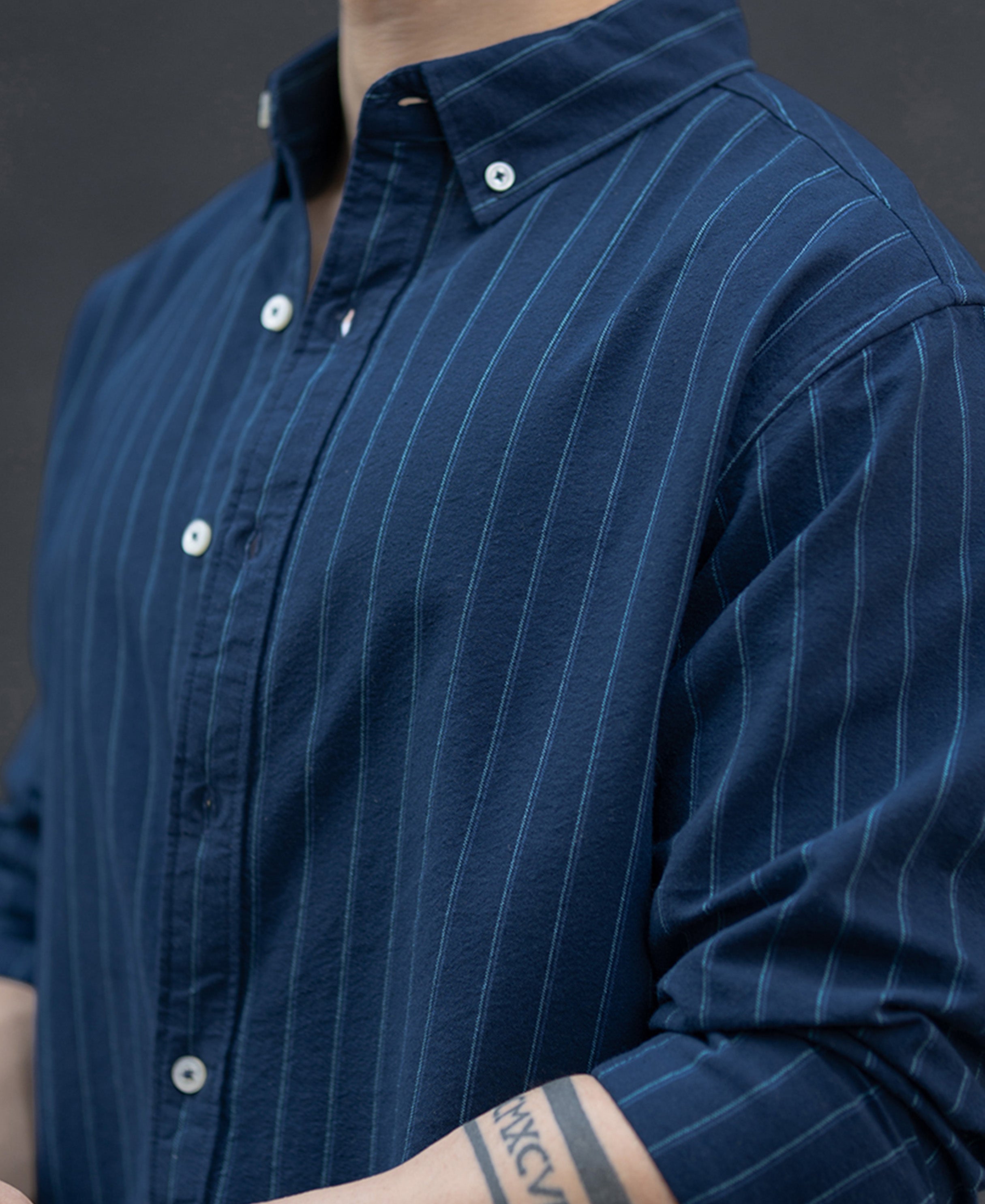 Navy Oxford Stripe Shirt 100% Cotton
