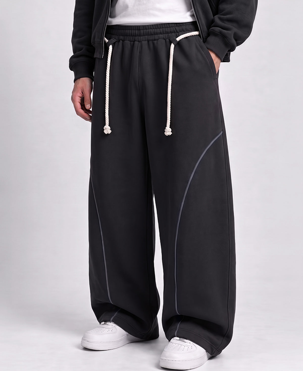 Black Paneled Baggy Trackpant