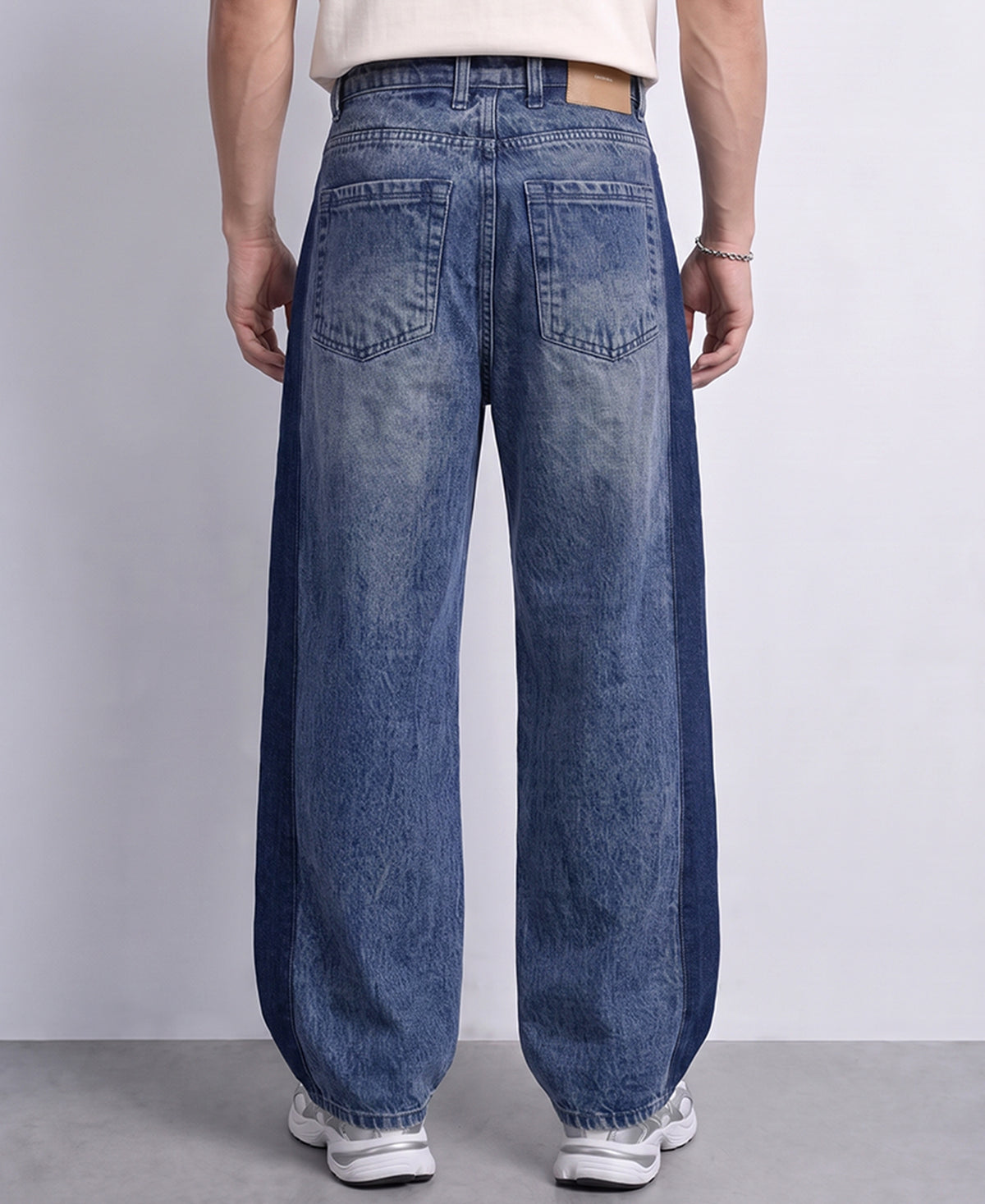 Dark Blue Paneled Baggy Jeans
