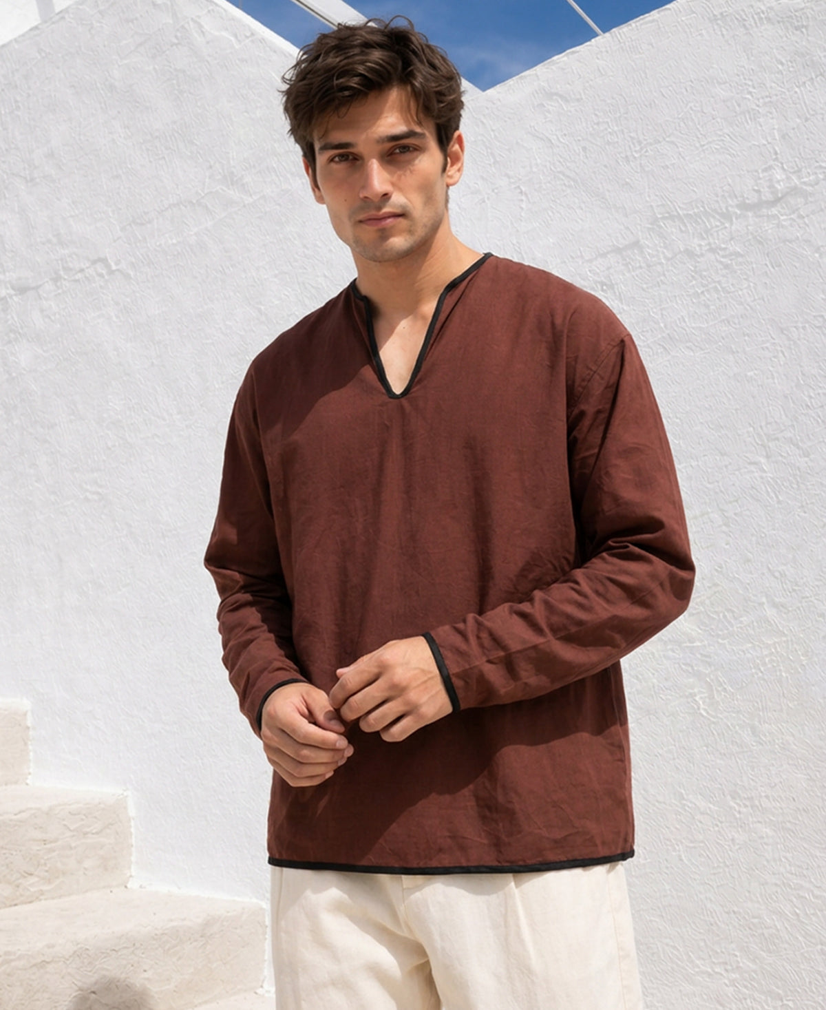 Brown Contrast Detail Kurta Shirt