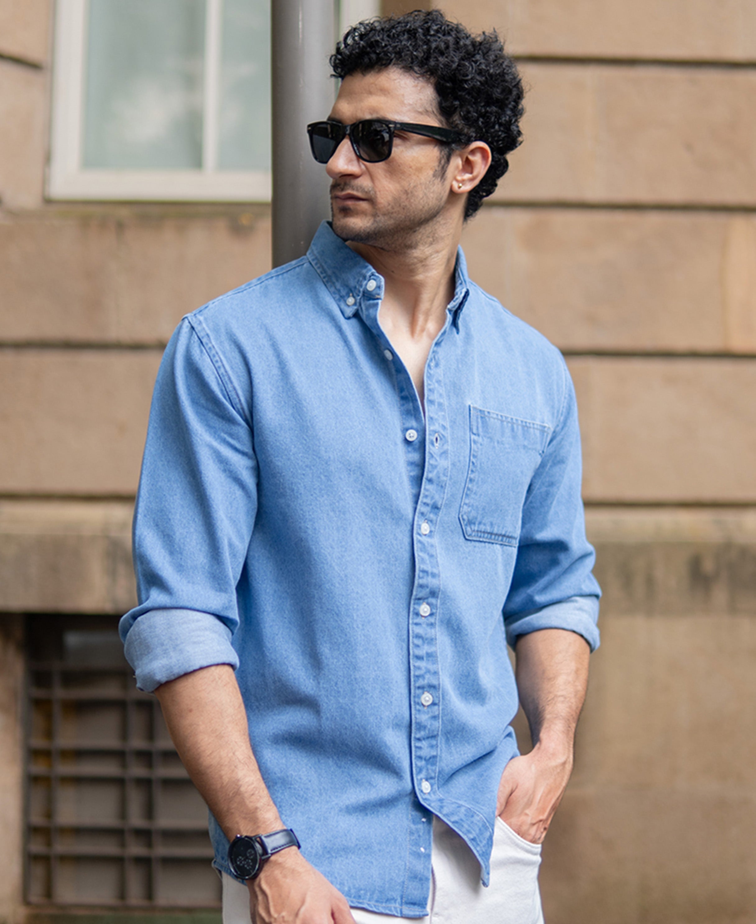 Blue Washed Denim Shirt