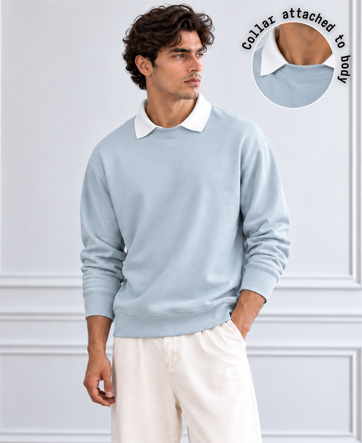 Grey Sky Contrast Collar T-Shirt
