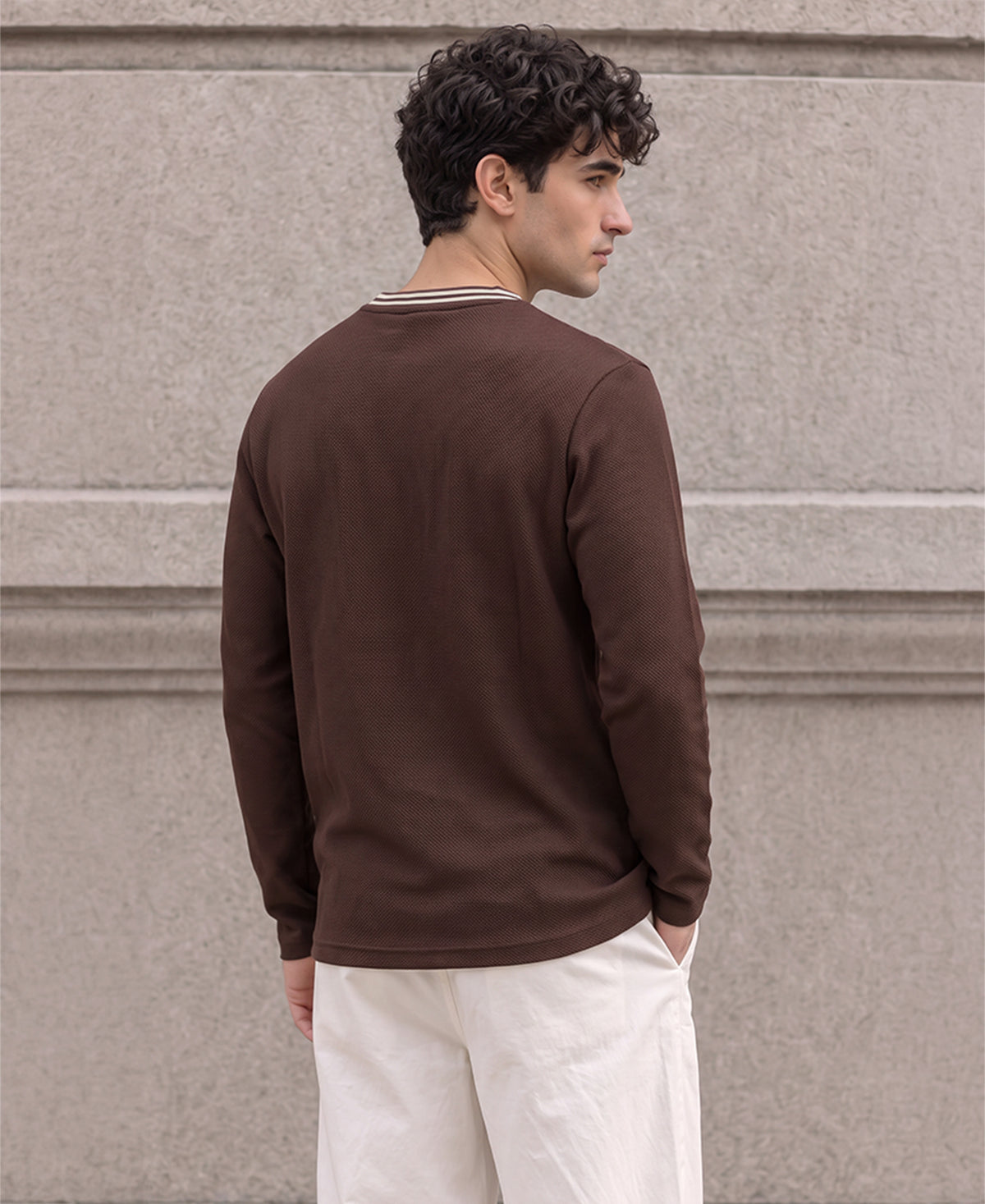 Brown Knit Embroidered T-Shirt