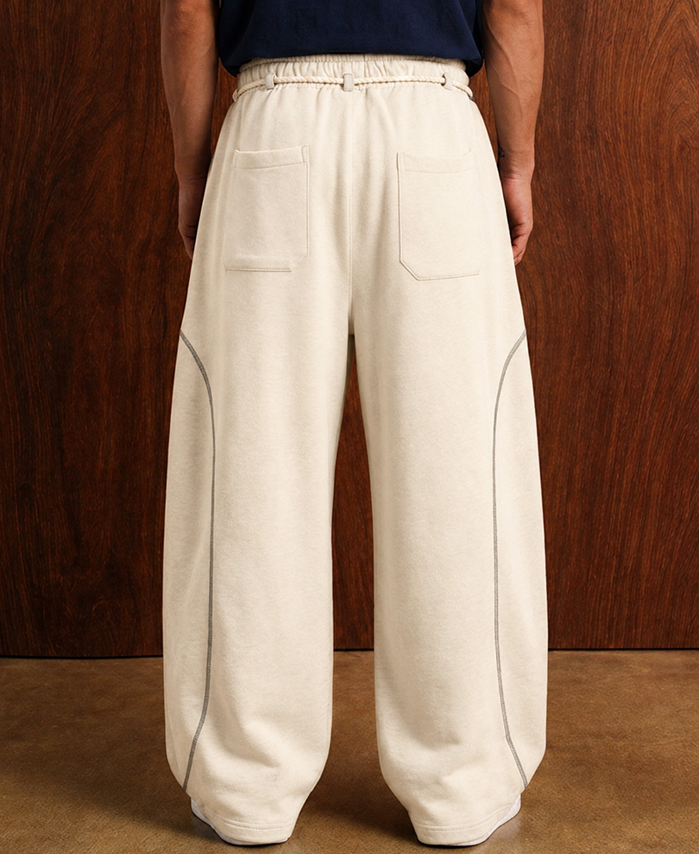 Cream Paneled Baggy Trackpant