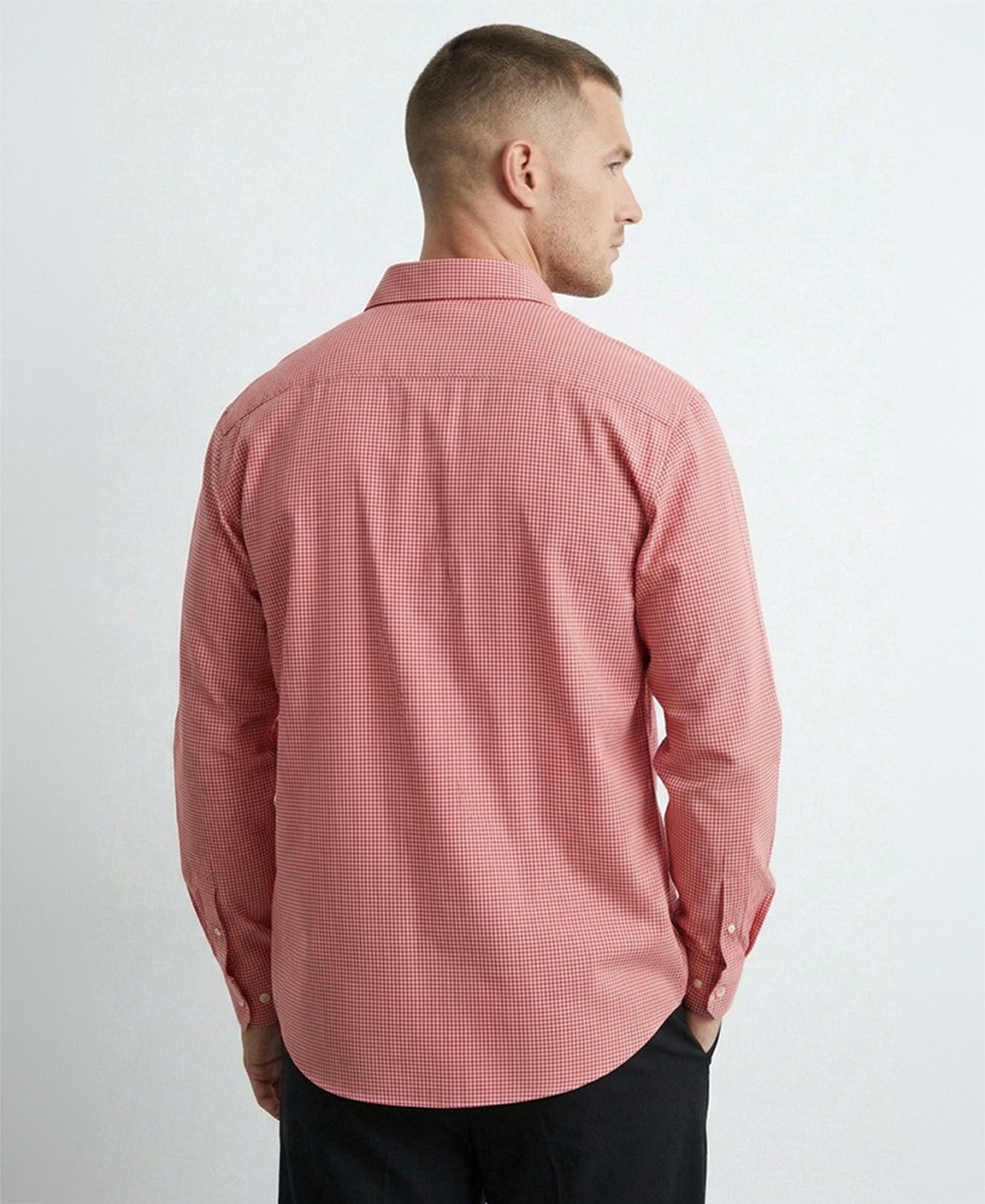 Red Embroidered Micro Checks Shirt 100% Cotton