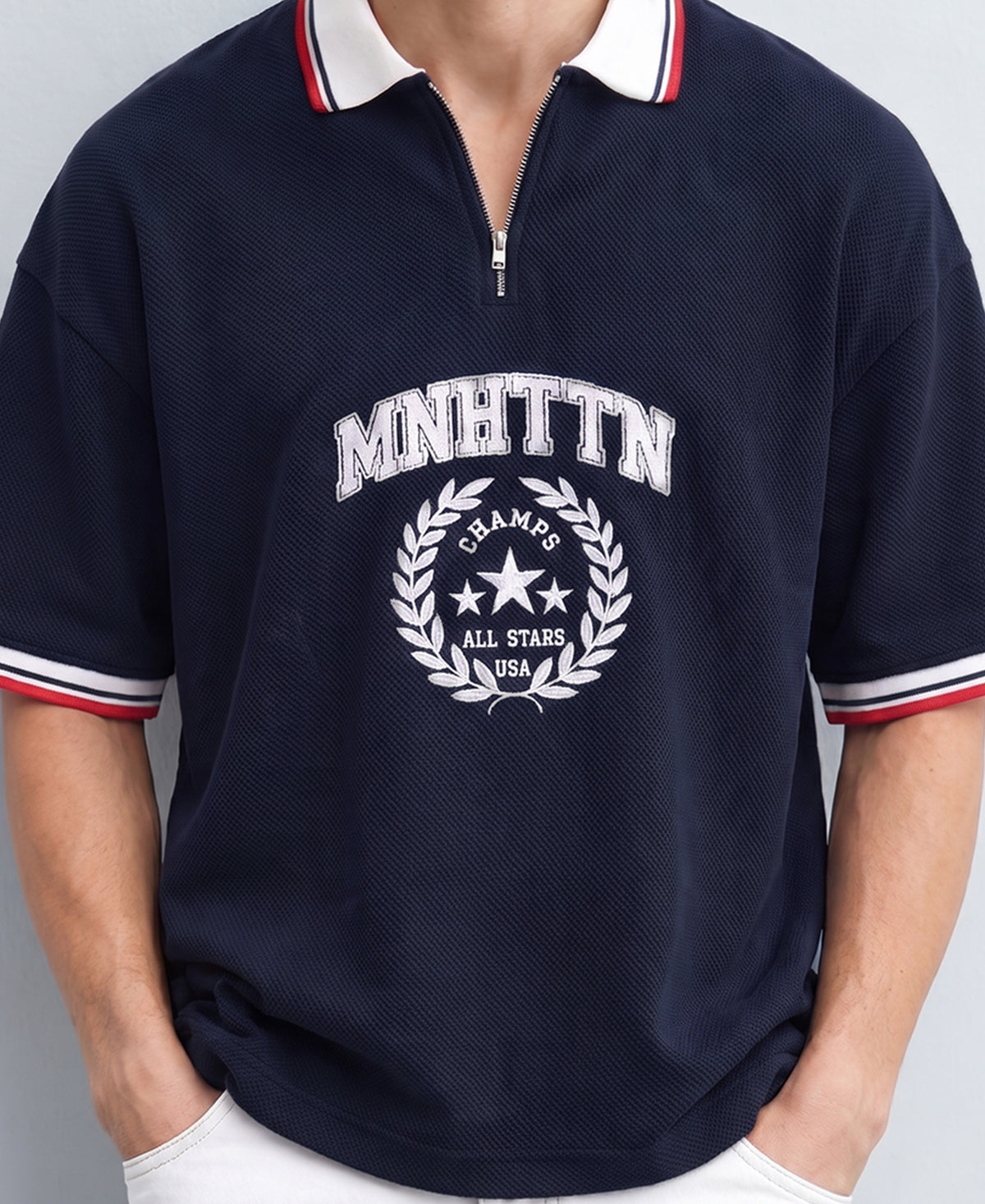 Navy Structured Embroidery T-Shirt