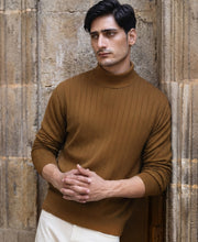 Tan High Neck Cotton Sweater 100% Cotton