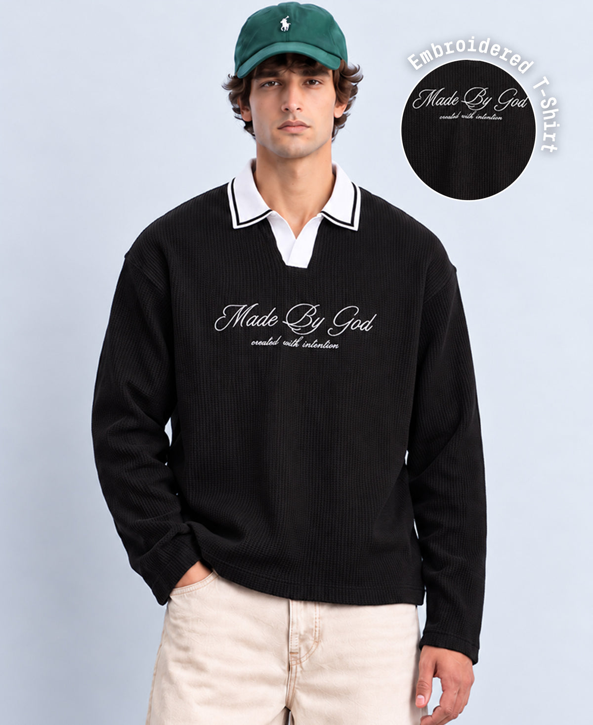 Black Structured Embroidered T-Shirt