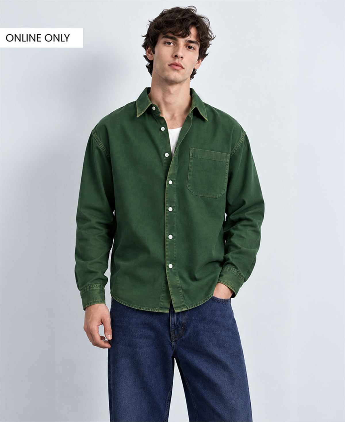 Green Washed Structured Shirt