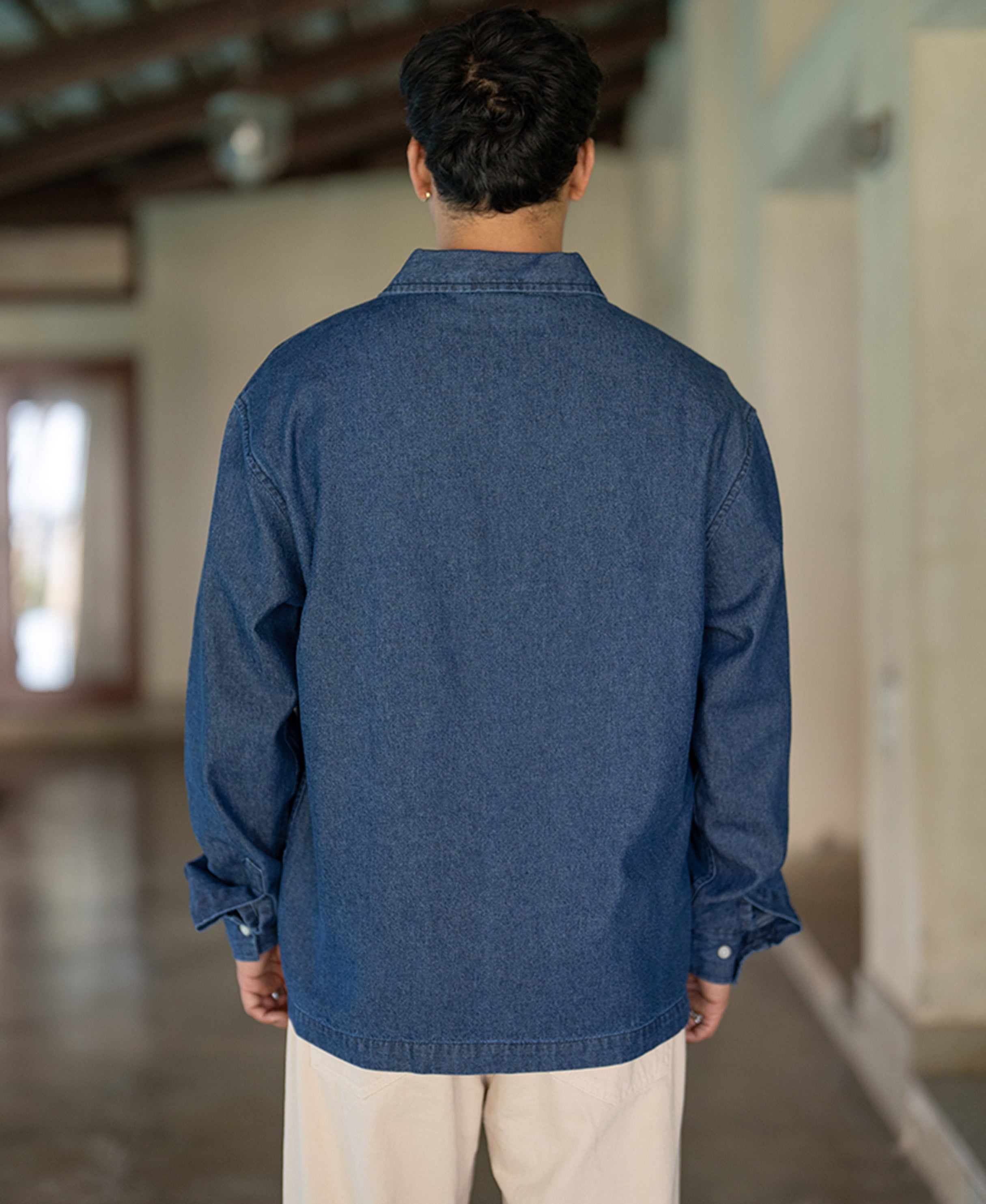 Indigo Embroidered Zipper Shirt 100% Cotton