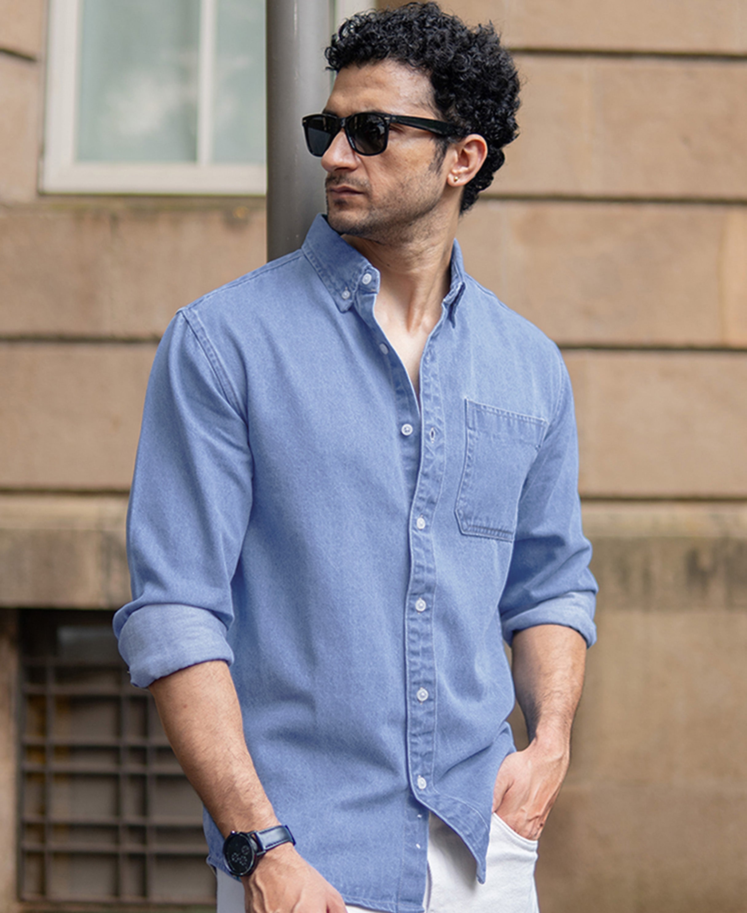Blue Washed Denim Shirt