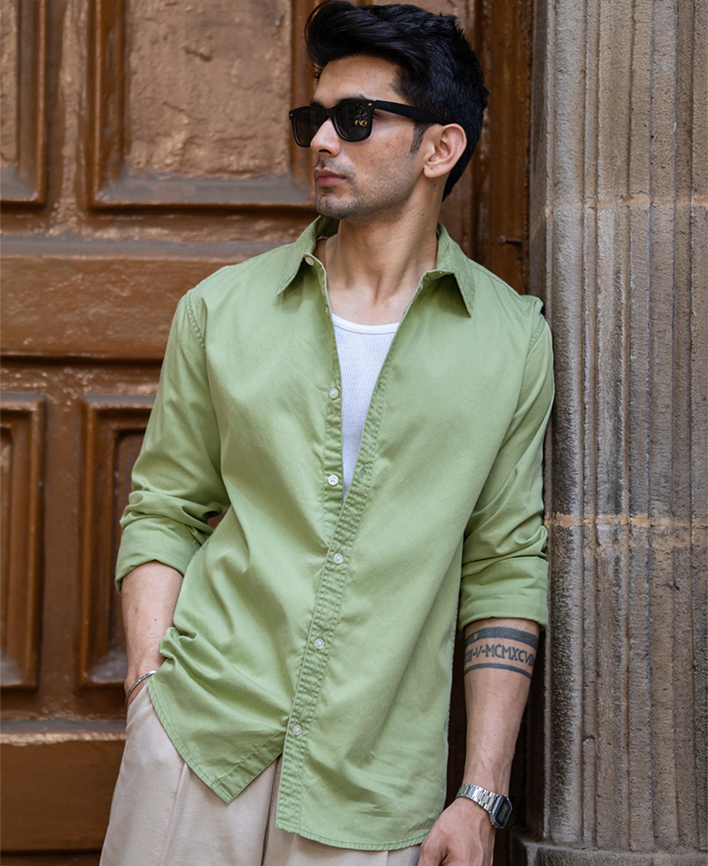 Green Washed Shirt 100% Cotton