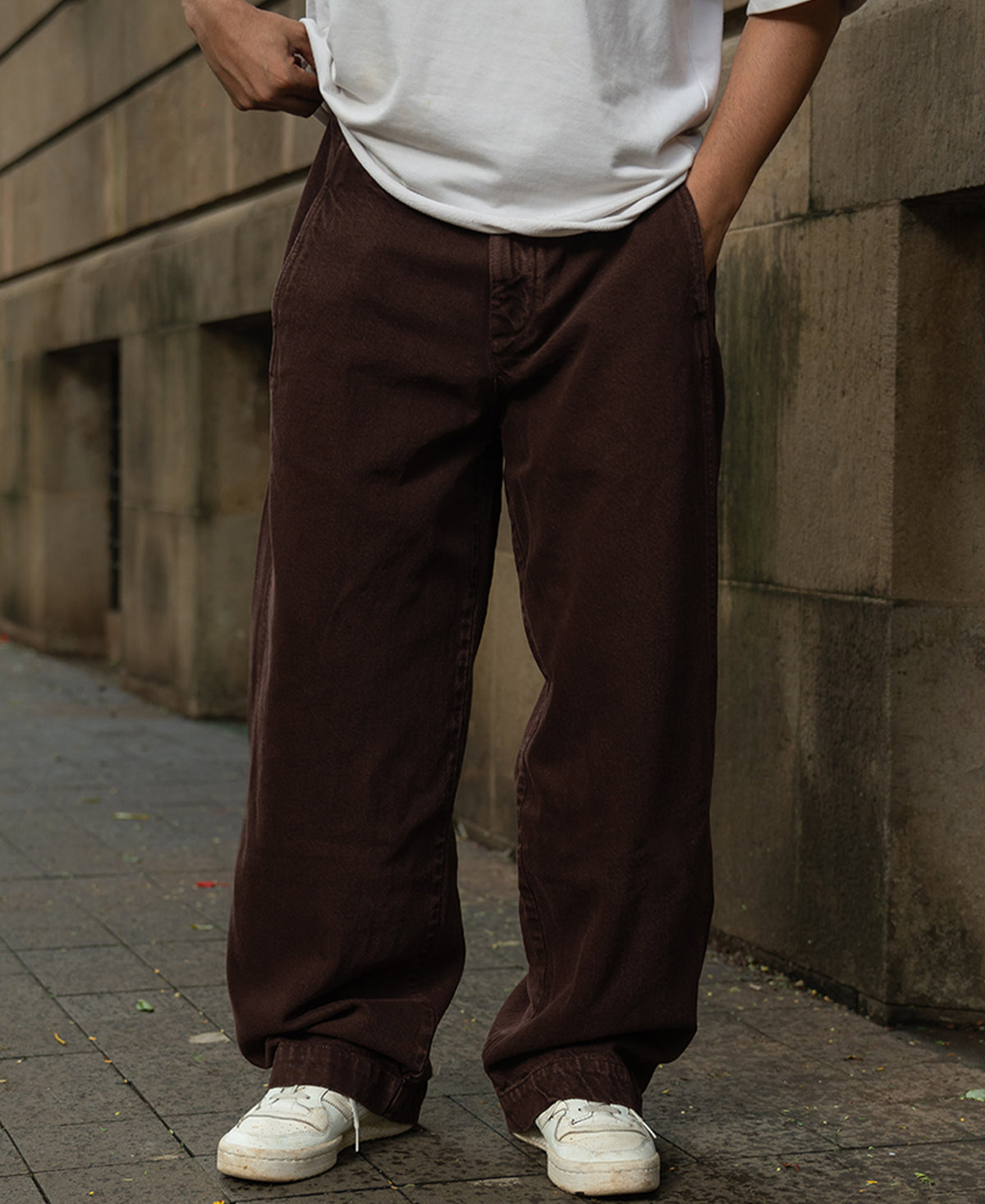 Brown Washed Barrel Fit Jeans