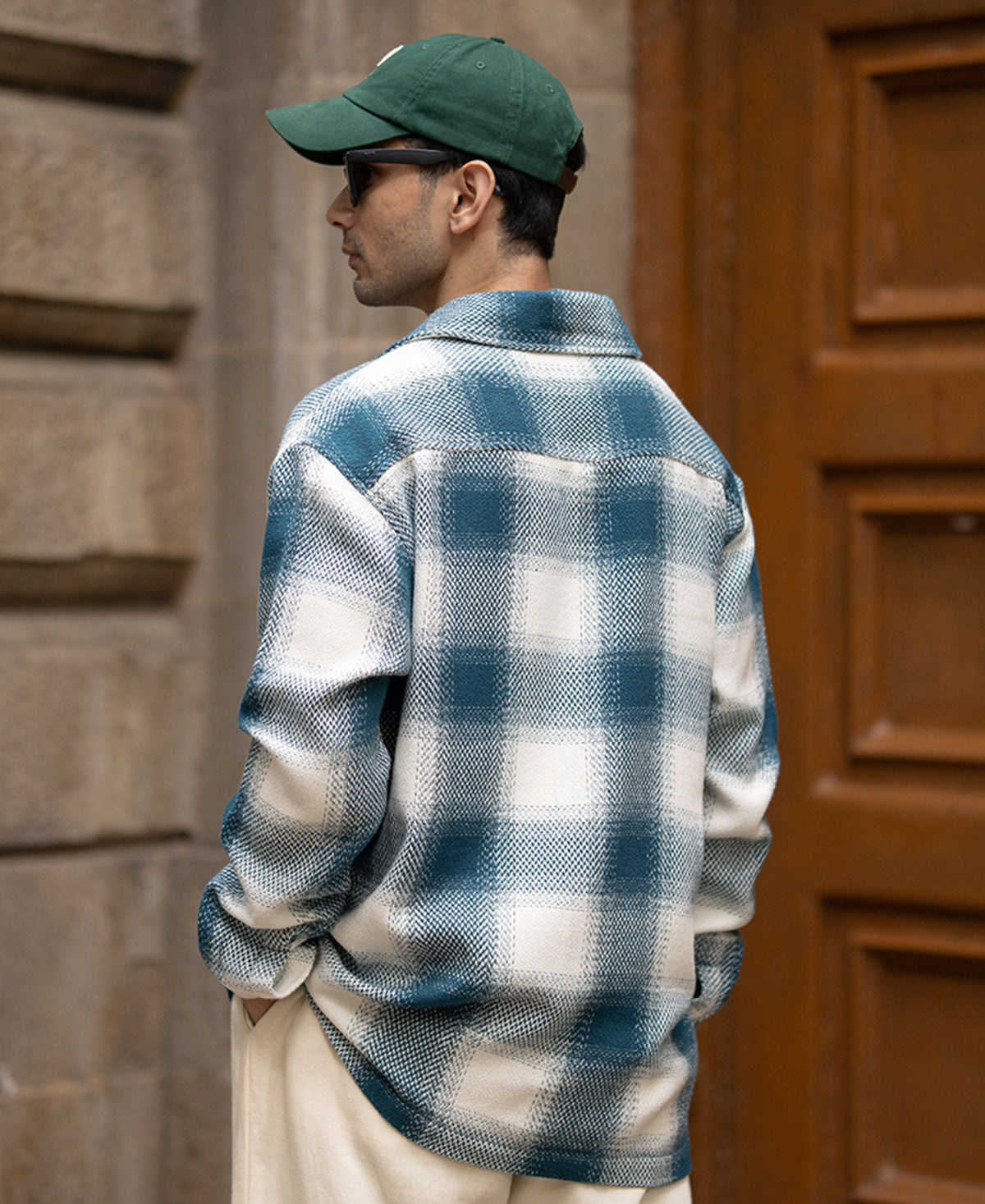 Teal Blue Structured Checks Shirt