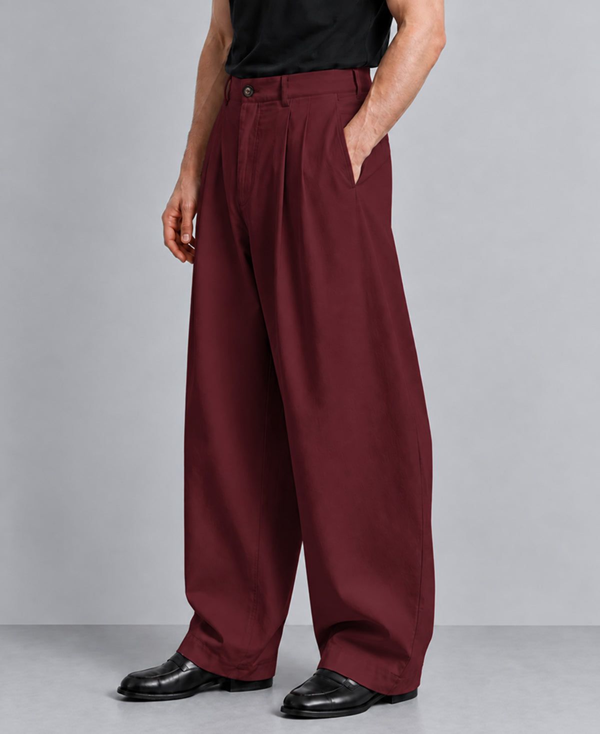 Wine Pleated Knit Pants
