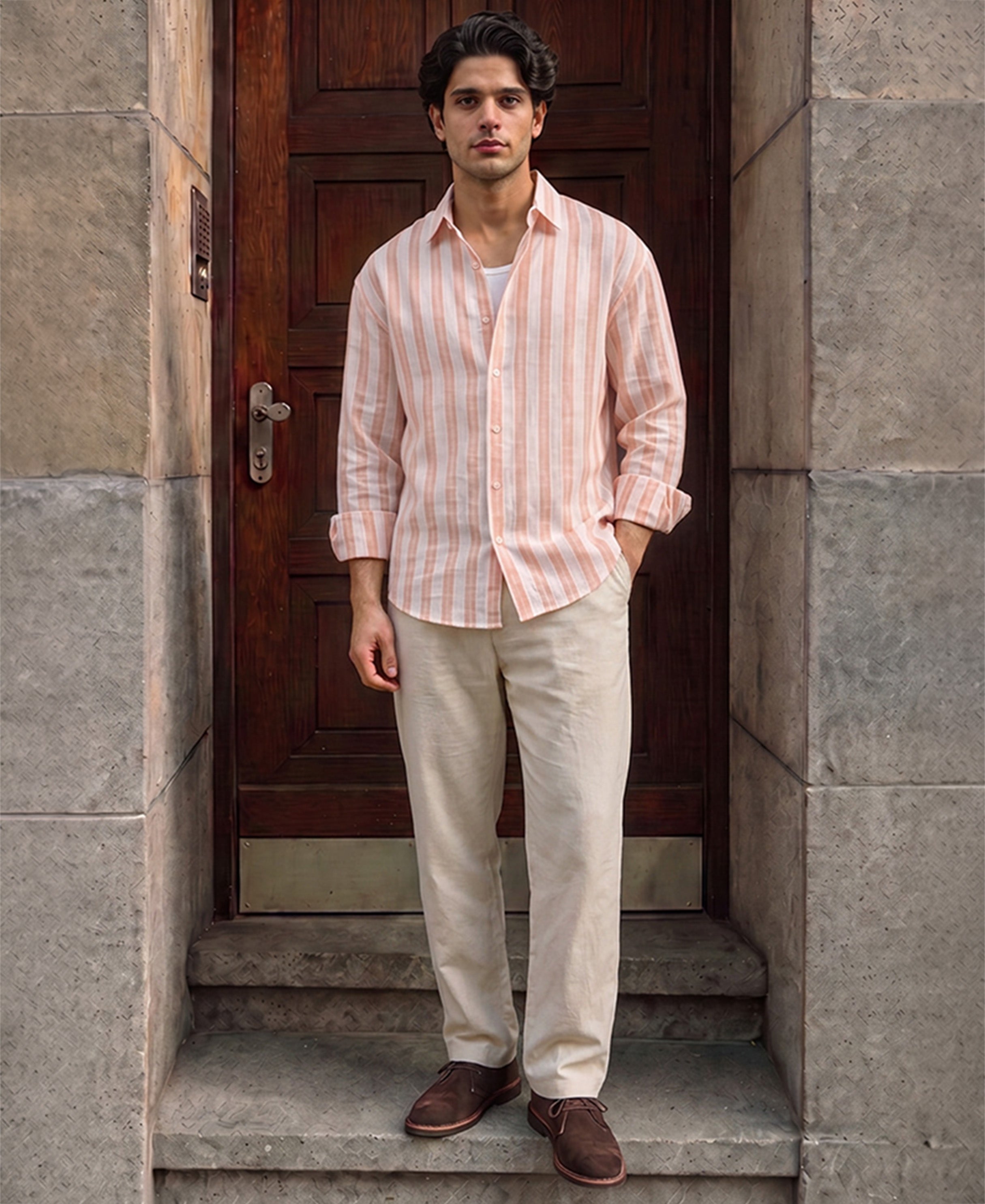 Peach Lightweight Stripe Shirt