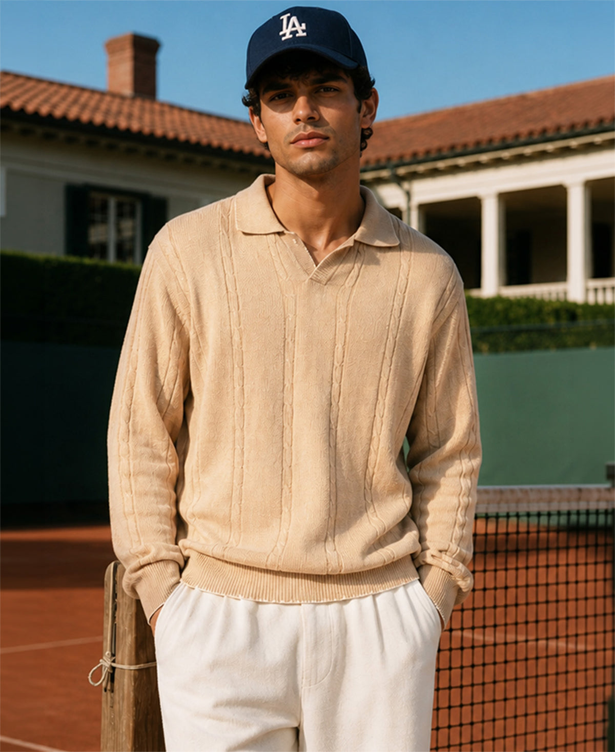 Beige Cable Knit T-Shirt 100% Cotton
