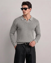 Grey Striped Knit T-Shirt