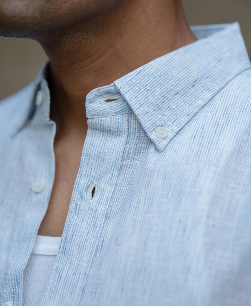 Blue Slub Stripe Shirt.