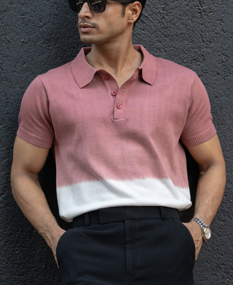 Brick Ombre Knit Polo T-Shirt.