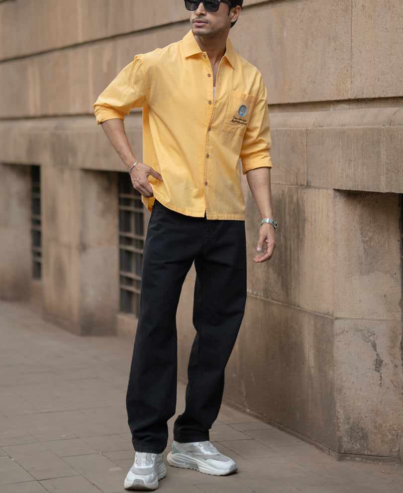 Mustard Yellow Embroidered Shirt.